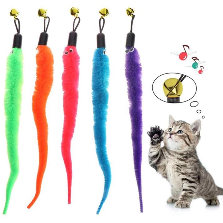 Colorful Cat Teaser Wand Rod Chase Toys Replacement Refill Plush Worms