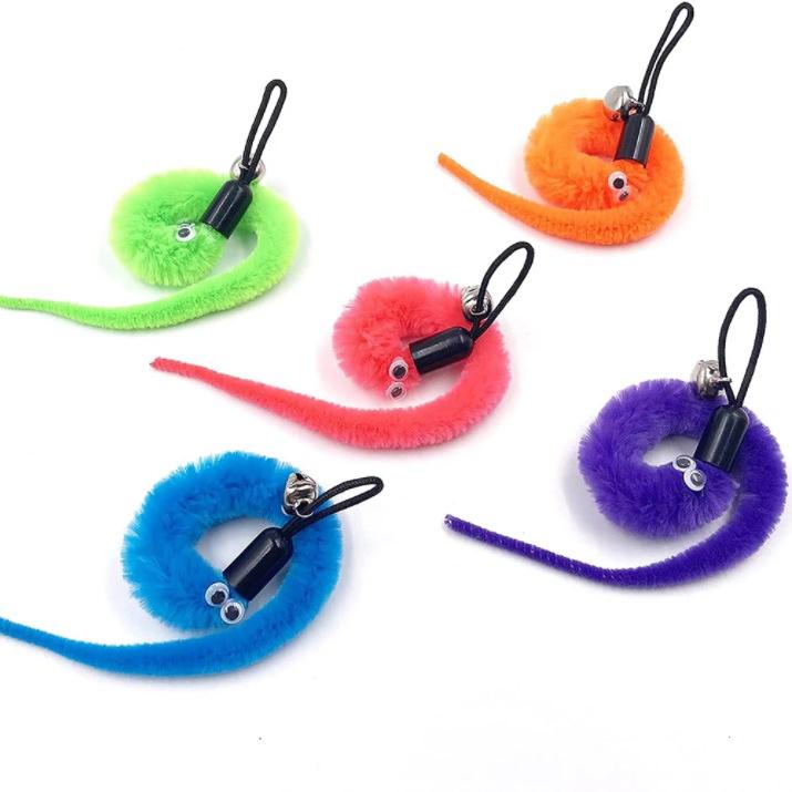 Colorful Cat Teaser Wand Rod Chase Toys Replacement Refill Plush Worms