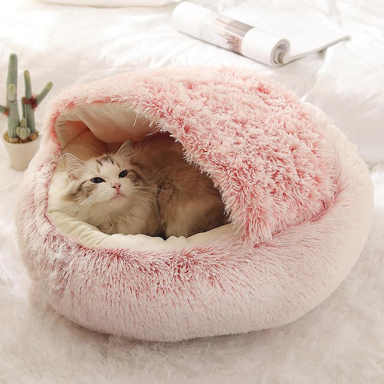 Cat Warm Bed House Soft Long Plush Bed 2 In 1 Bed