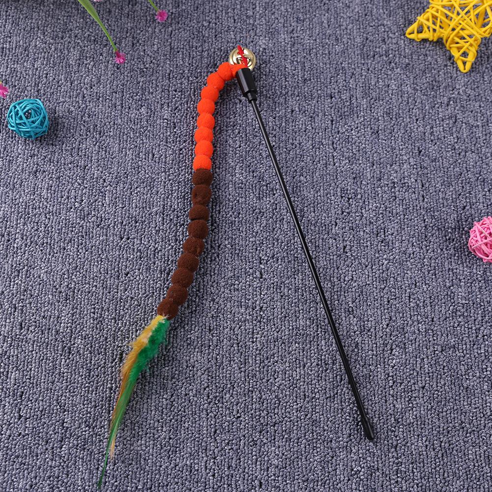 Cat Teasing Stick Colorful Pompom Feather Wand