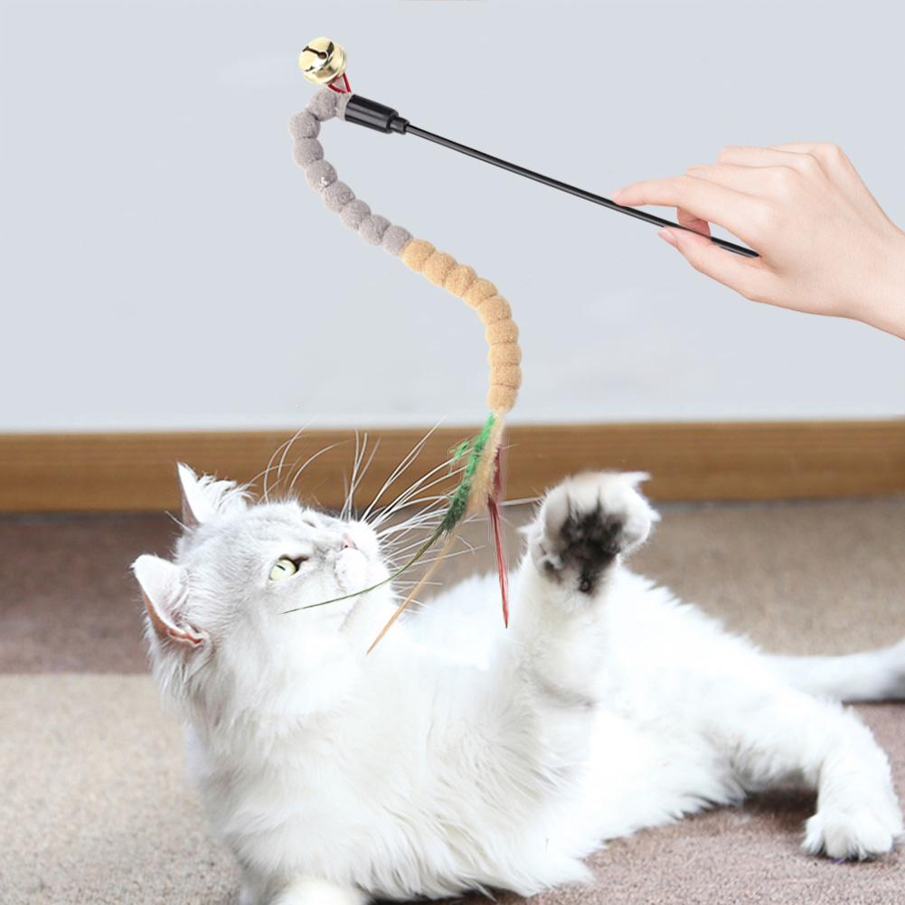 Cat Teasing Stick Colorful Pompom Feather Wand