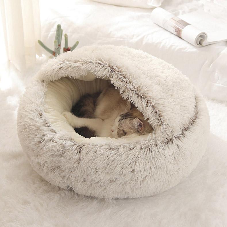 Cat Warm Bed House Soft Long Plush Bed 2 In 1 Bed