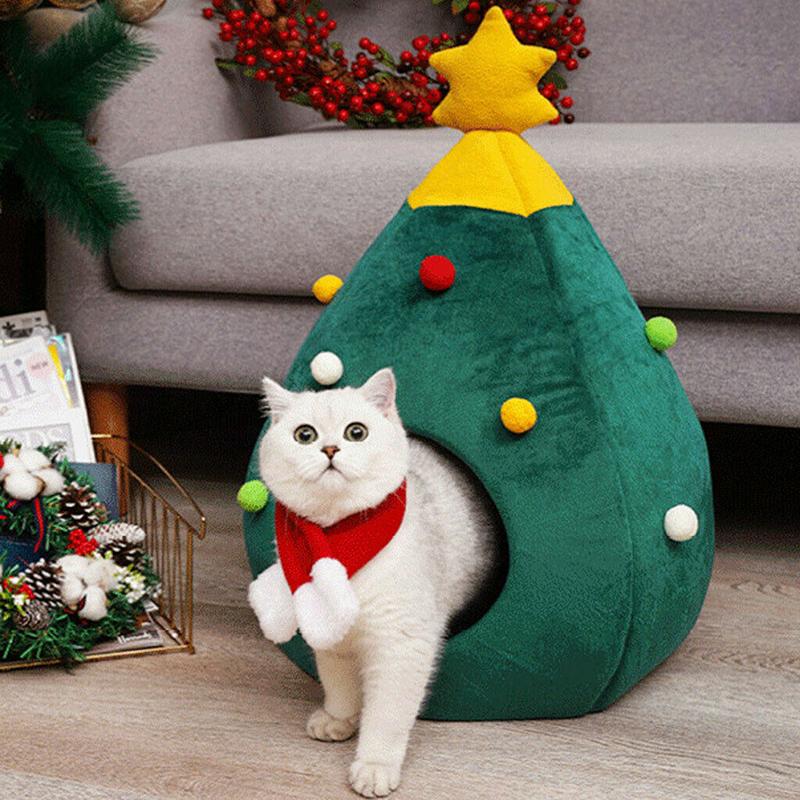 Durable Pet Bed Cute Christmas Tree Shape Cat House