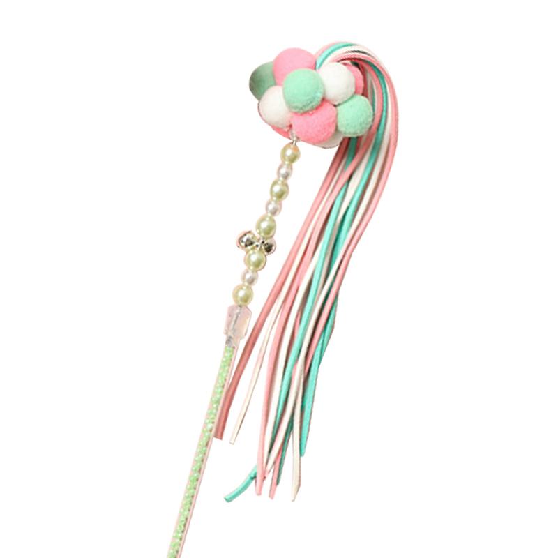Colorful Pet Tassel Wand With Pompom And Bell