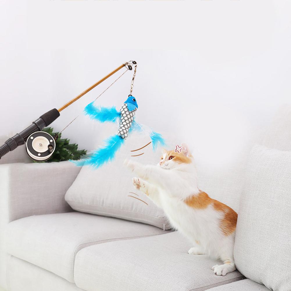 Funny Retractable Rod Cat Wand Toys Fishing Pole Pet Cat Toys