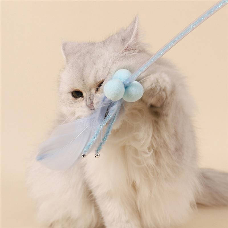 4 PCS Cat Interactive Toy Stick Faux Feather Wand With Small Bell