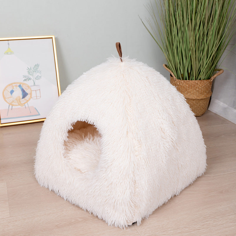 Long Plush Cat Bed With Zipper Removable Cat Litter Sleeping House