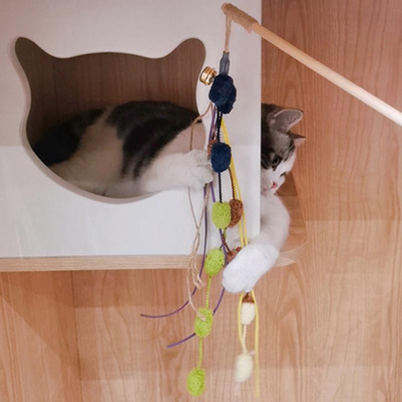 Cat Teasing Stick Colorful Pompom Fish Wand Toys