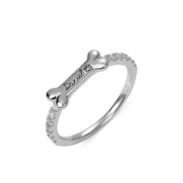 Personalized Bone Shaped Name Ring in Silver