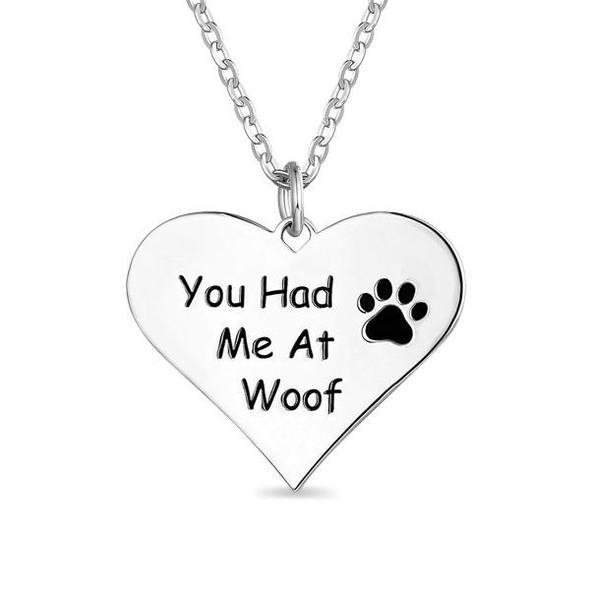 You Had Me at Woof Paw Print Heart Necklace