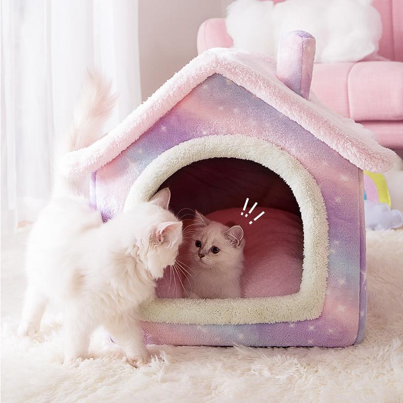 Foldable Cat Dog House Self  Warm Cozy Pet Bed